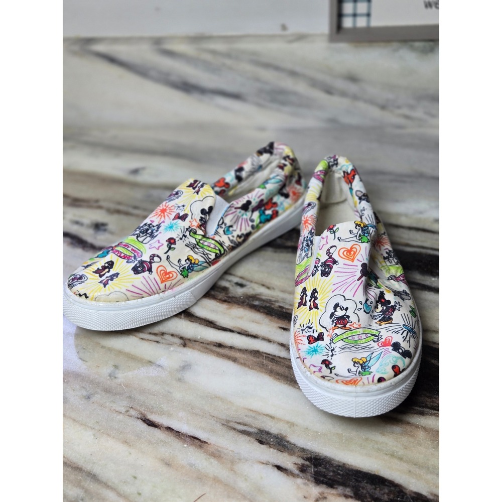 Sole Mates Disney World Disneyland Doodle Slip On Sneakers Women Size 9 White‎